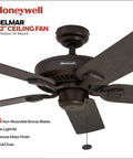 Belmar 52 Inch Ceiling Fan Without Light For Indoor Or Outdoor Use With Pull Chain Tri Mount Traditional 5 Blade Bronze ETL Wet Rated