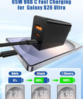 65W USB C GaN Wall Charger With 3 Ports Dual PD 3.0 USB C And 18W USB A Fast Charge for Samsung Galaxy S26 Ultra showing charging progress