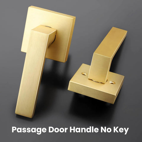 2 Pack Gold Dummy Door Handles For Interior Doors, heavy duty satin brass finish, single sided rear mount lever knobs, latch free.