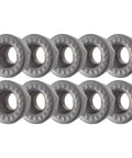 Ten-Piece Carbide Turning Inserts Set For CNC Lathe, Indexable Solid Carbide Inserts RPMT1204MOE-JS arranged in two rows.
