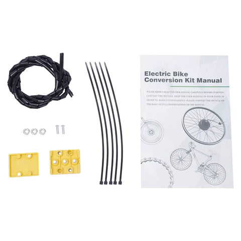 Manual and components of 48V 1000W E Bike Conversion Kit With 29 Inch Front Wheel And Hub Motor For Disc And V Type Brakes