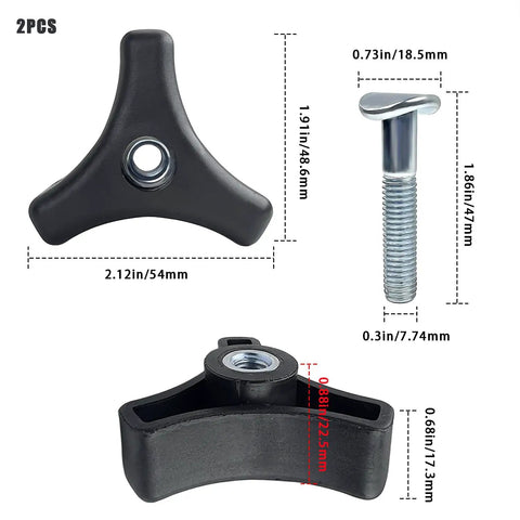 Rugged Lawn Mower Handle Knob And Replacement Bolts Kit Crafted From Shatter Proof Abs Plastic Plus Rust Resistant Metal for 8mm shafts.