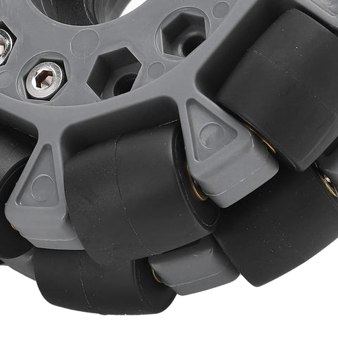 100mm double plastic omni wheel with rubber rollers on grey chassis for robotic kits