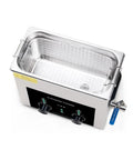 Real Deal Six Point Five Liter Ultrasonic Cleaner With High Capacity Degas Chamber And Dual Cleaning Programs To Blast Away Stubborn Oil Or Wax Residue Straight Up Fast, showing stainless steel tank and controls.