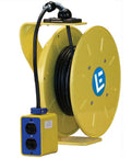 30 Foot 14/3 SOW Cable Cord Reel With 15 Amp Quad Socket Box, durable steel housing for jobsite power.