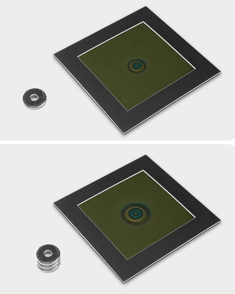 Color Changing Magnetic Field Viewing Film For 4 By 4 Inches Magnetic Flux Display with magnets on olive finish surface