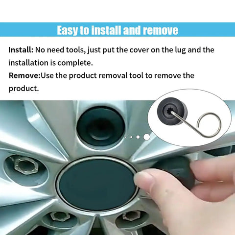 Close-up of hand installing 20 Pack 17mm Lug Nut Covers with Removal Tool for Wheel Bolts, showcasing easy install and removal