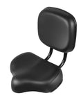 Extra Wide Bike Seat With Backrest For Most Bicycles Universal Fit For Trikes And EBikes PU Pad Cushion With Adjustable Backrest Comfy Oversize Saddle In All Black, black PU seat and backrest