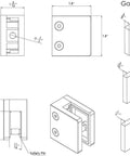 Technical drawing of Heavy Duty 316 Glass Clamps 8 Pack for 8-12mm Glass, showing dimensions and gasket details.