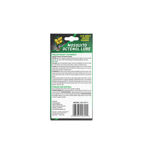 Mosquito Octenol Lure Replacement packaging with instructions and warnings, universal fit for bug zappers, 30-day release.