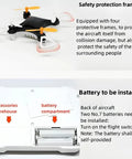 Mini Drone For Beginners With Easy Stunt Flights And 360 Degree Tricks, Grab And Go Remote Controlled Quadcopter showing battery compartment and protective frame.