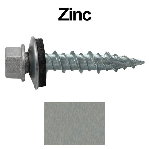 No Paint Metal Roofing Screws 1 Inch Long With Hex Washer Head Self Starting And Tapping, EPDM Washer, zinc style finish