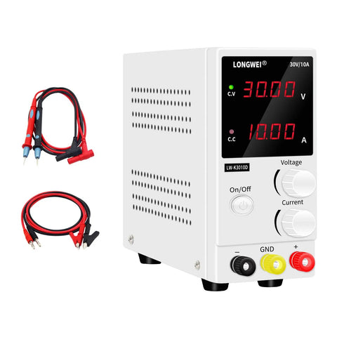 Adjustable DC Power Supply 30V 10A With 4 Digit LED Display Pro Grade Regulated Switching Lab Power Supply with alligator leads
