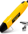 Yellow Mini Heat Gun 350W with Two Temperature Settings 482F/752F Hot Air Tool, metal stand and nozzle guard included.