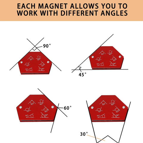 Magnetic welding holder set, 6-piece, red steel fixed-angle soldering positioners for welding (Amazon)