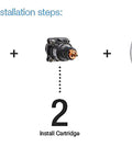 Three easy installation steps for Rite Temp Pressure Balance Shower Valve Kit with Cartridge, Valve Body, Cartridge, and Trim visible.