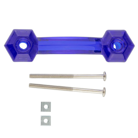 Truly Legendary Depression Era Cobalt Blue Glass Hexagonal Bridge Drawer Pull With Slick Chrome Mounting Hardware For Top Shelf Vintage Furniture And Antiques Exactly 3 Inch Centers