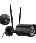 Outdoor 4MP WiFi Security Camera With Night Vision And IP66 Weatherproof Build, side view showing antennas and camera lens.
