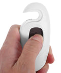 Hand holding a Five Pack Childproof Refrigerator Lock with Double Button Design, showing durability of ABS material for safety.