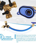 6.0L Oil Cooler Flush Kit With T Port And Aluminum Anodized Adapter VT365 VT275 Replacement, brass manifold and blue hose
