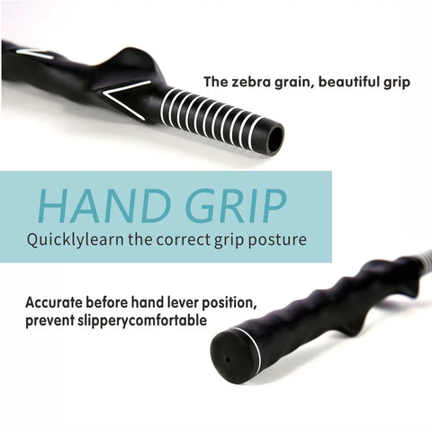 Close-up of 2 Pack Right Handed Golf Grip Trainer with zebra grain design for beginners, women, and kids for posture coaching.