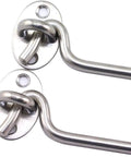 Two stainless steel hooks from 2 Pack 8 Inch Cabin Hook Eye Latch Set For Doors And Gates Stainless Steel Windproof Lock Gate Door Window Safety Stopper With Mounting Screws And Hardware Heavy Duty Durable For Indoor Outdoor Use.
