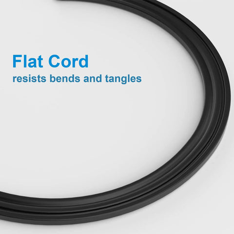 Flat cord of Twin 12 Foot Flat Plug Extension Cord With Six Outlets Per Side, Wall Hugger Dual Sided Power Strip For Indoor Use