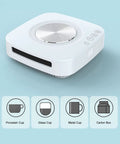 Compact Electric Cup Cooler And Warmer With Triple Temp Settings showing controls, suitable for various cup types on a blue backdrop.