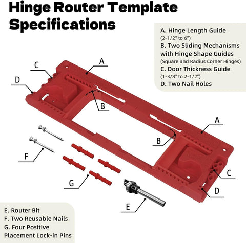 Upgraded Door Jamb Hinge Jig Fits Eight Size Range 2.5-6 In And Five Door Thickness 1.375-2.5 In with guide attachments