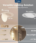 Real Deal 12 Pack 6 Inch 5Cct Dimmable Led Recessed Ceiling Lights With Hecka Bright 360 Degree Adjustable Tilt, shown in rotation and tilt comparison.