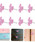 Super Dope Pink Bow Cabinet Pulls Pack Eight Piece Alloy Dresser Knobs For Girls Bedroom Refresh showing eight pink bow drawer pulls.