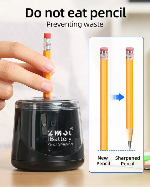 Portable Battery Powered Electric Pencil Sharpener 6 To 8mm For School And Home Use On The Go Black With Three Blades Two Spare Blades Included AA Battery Operated No USB Charging Required, hand sharpening pencil
