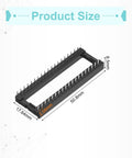 40 Pin DIP IC Socket Adapters Kit, 10 Pack, 2.54mm Pitch For Breadboard Projects And PCB Design, size dimensions labeled