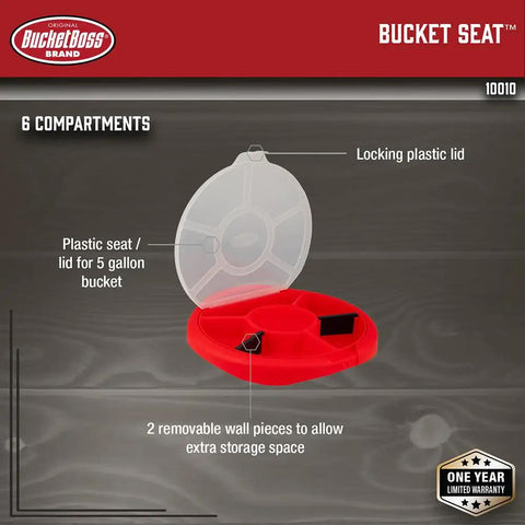 Bucket Seat Small Parts Organizer For 5 Gallon Buckets With Locking Lid, 6 Compartments, Removable Wall Pieces, Red
