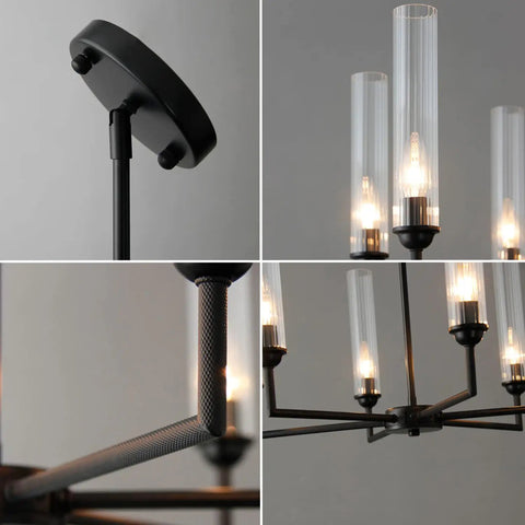 6 Light Modern Farmhouse Chandelier Pendant Lighting With Clear Glass Shades In Industrial Black Finish for foyer and living room