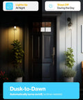 Outdoor Dusk To Dawn A19 LED Bulbs With Photocell Sensor illuminating exterior door at night with auto on off feature.