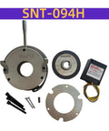 Electromagnetic power-off brake SNT-094H, DC99V, with mounting plate, control box, and mounting hardware.