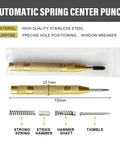 Automatic Spring Center Punch made of high-quality stainless steel, 12.7mm diameter and 132mm long for precise hole positioning.