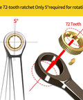 Diagram of One And One Eighth Inch SAE Open End Ratcheting Wrench with 72 teeth and 5-degree swing mechanism.