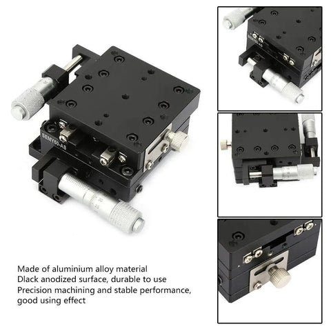 High Precision 60x60x40 Millimeter XY Linear Stage with Cross Roller Rails, manual micrometer adjustment, aluminum body