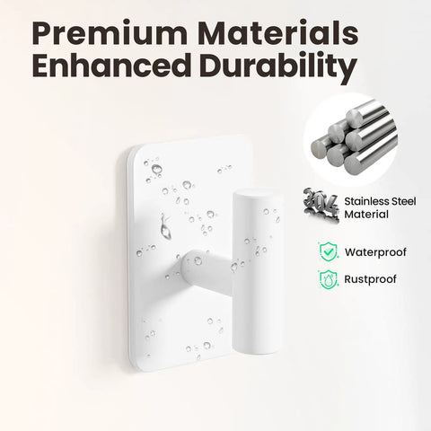 Six Pack Large Stainless Steel Wall Hooks Heavy Duty Adhesive Mount Holds Up To 26 Pounds Bulletproof Grip, waterproof design.