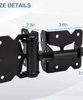 Heavy Duty Self Locking Gate Latch And Hinges Set Built Hella Tough For Vinyl Wood And Metal Fences showcasing size details, 2.9in and 3.5in measurements.