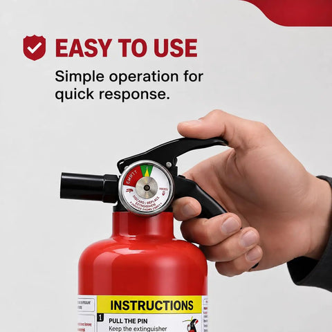 Heavy Duty ABC Fire Extinguisher Squad, Foolproof Dry Chemical Safety Gear, Pro Grade 2.5 Pound Rechargeable Cans, Tough As Nails Coverage For Home Garage And Daily Drives With Four Pack, showing easy-to-use grip and gauge.