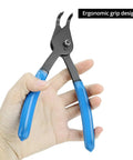 Hand holding pliers from 12 Piece Versatile Snap Ring Pliers Set for Internal and External Rings Heavy Duty Chrome Moly Steel Quick Adjustment