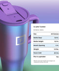 Co Pilot Insulated Travel Mug With Straw And Flip Cap Lids 40 Oz Leak Proof Cup, 20 Hours Cold, Aurora Color, 9.5 in height