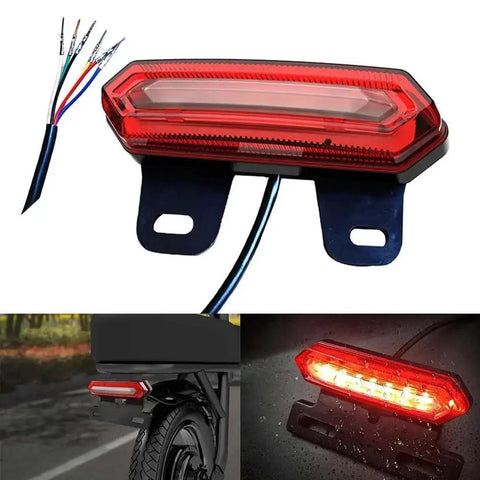 3 In 1 Ebike Tail Light For 36V 48V 60V Bikes Waterproof Rear Light With Brake Turn Signal And Running Light Ultra Bright Night Ride Safety For Electric Bikes Scooters And More, showing the light unlit, with wires