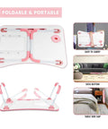 Foldable Laptop Bed Table With Drawer And Cup Holder, Go-To Lap Desk For Bed Or Sofa, Pink finish shown folded and unfolded