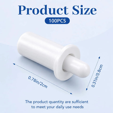 100 Count White Spring Loaded Shutter Pins Quick Snap Hardware For Plantation Window Shades Quarter Inch Hole Fastener Clips detail showing size 0.78 by 0.31 inches