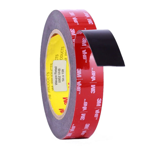 Heavy Duty VHB Tape 5952 Black Double Sided Mounting Tape With Acrylic Foam Core, 2.5cm By 15ft on a roll showing red liner