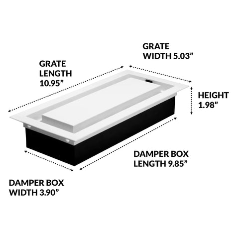 Paintable 4x10 Inch Wall Or Ceiling Vent Cover With Insert Tray Airflow Control Lever Textured White Finish dimensions diagram